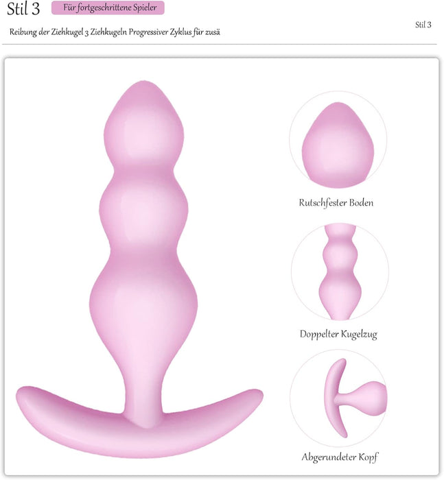 3-in-1 colorful anal plug for couples - soft and safe TPE design