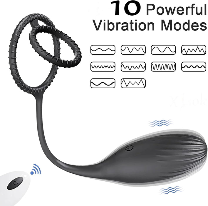 Prostate massager with penis ring and 10 vibration modes for men