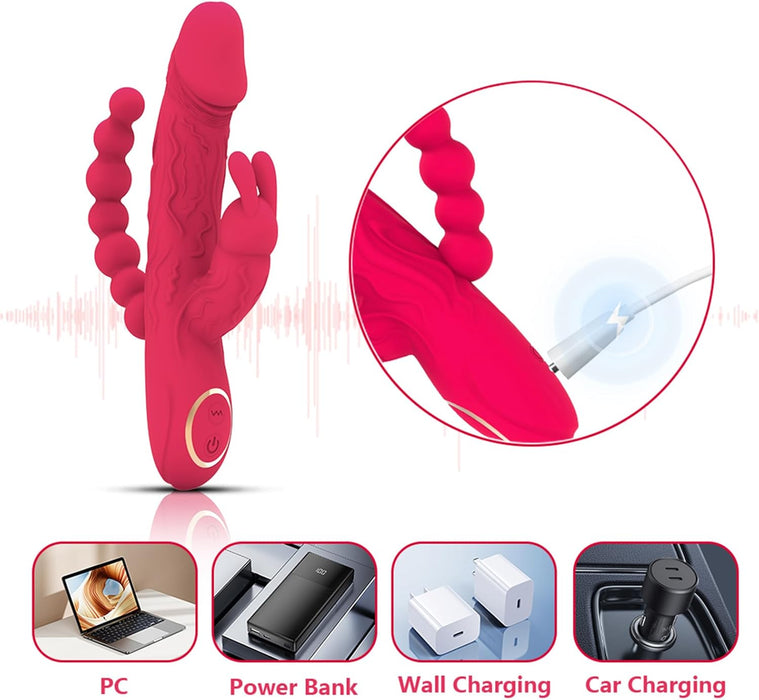 3-in-1 Rabbit Vibrator su stipria vibracija ir stūmoklio funkcija moterims
