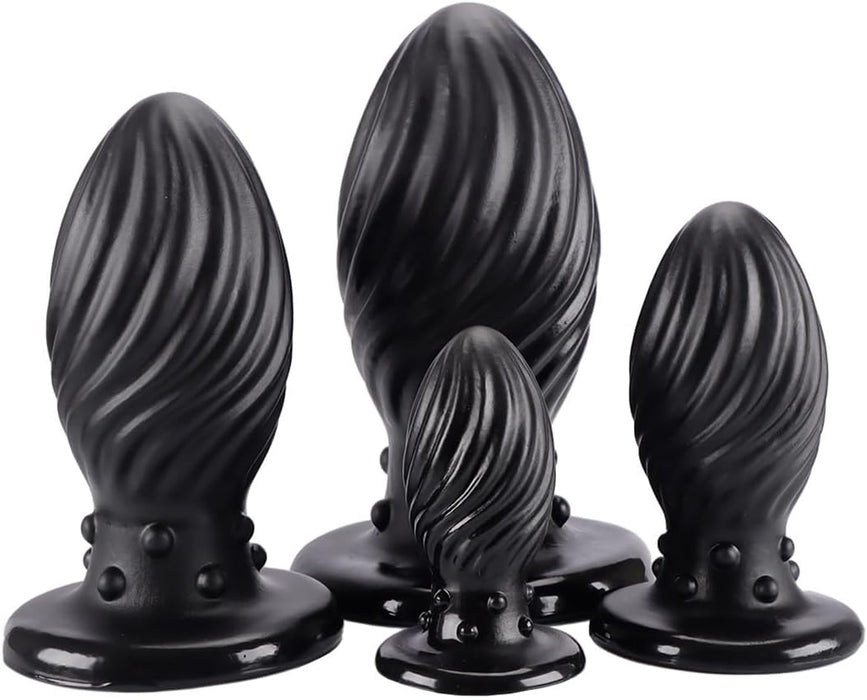 Silicone butt plug with thread - four sizes to choose from, black, L