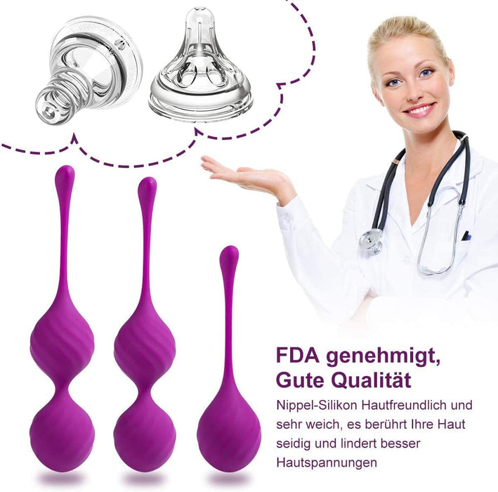 Minkšti medicininio silikono treniruočių kamuoliukai moterims – 3 vnt. rinkinys efektyviam dubens dugno treniravimui