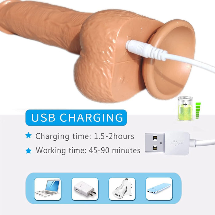 Realistic Dildo Vibrator with Heating, Thrusting and Safety with Strong Attachment