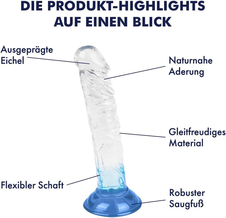 Natūralus silikoninis dildo su stipria prisiurbimo baze, 22 cm, minkštas ir lankstus