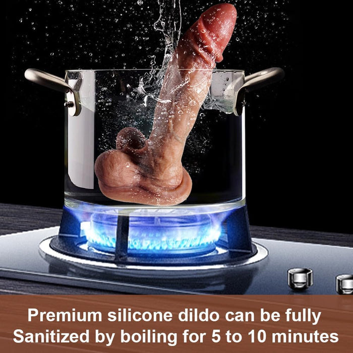 Large silicone dildo with hyper-realistic veins and strong grip