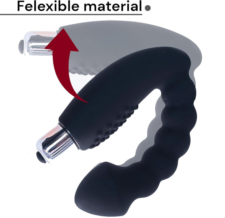 Juodas silikono prostatos stimuliatorius vyrams su vibracija ir siurbtuku