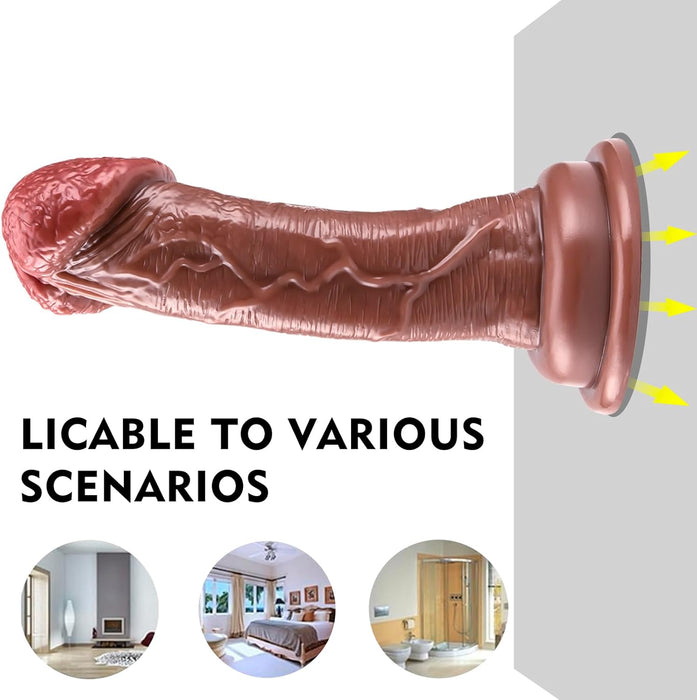 Thick, thick g-spot stimulator with special bend, 22 cm silicone dildo