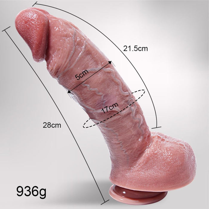 28 cm didelis realistinis silikoninis dildo su stipria prisitvirtinimo baze
