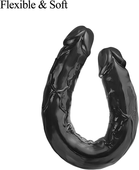 Juoda Lanksčių dvigubas dildo, 30 cm, saugus ir universalus