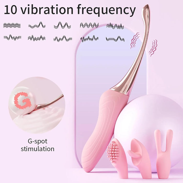 High-frequency G-spot and clitoral stimulator with 10 vibration modes and interchangeable heads
