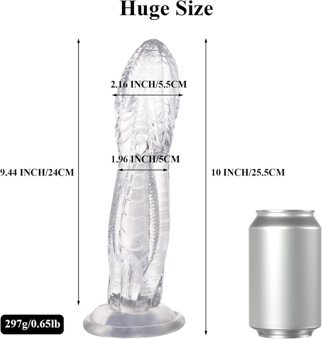 25.4 cm XXL realistic snake dildo with strong screw-on cushion
