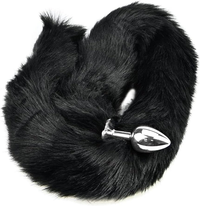 Ilgas fuchso uodegos analinis kaištis su metalo pagrindu ir kailiuku, M dydis