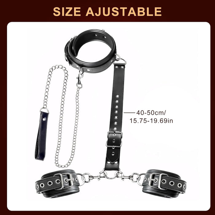 3-in-1 BDSM Bondage Set with Adjustable Cuffs, Collar and Eyepatch