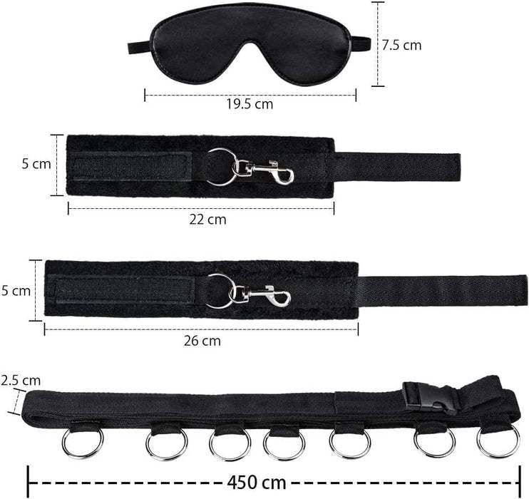 8-piece SM bondage set for couples - cuffs, clamps, mask, etc.