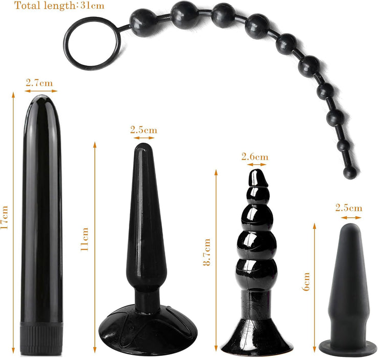 Versatile 10-piece black anal plug set for women and men