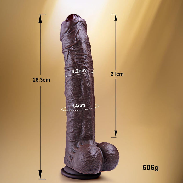 26,3 cm realistiškas judantis silikoninis dildo su stora priekinės odelės imitacija ir stipriu siurbtuku
