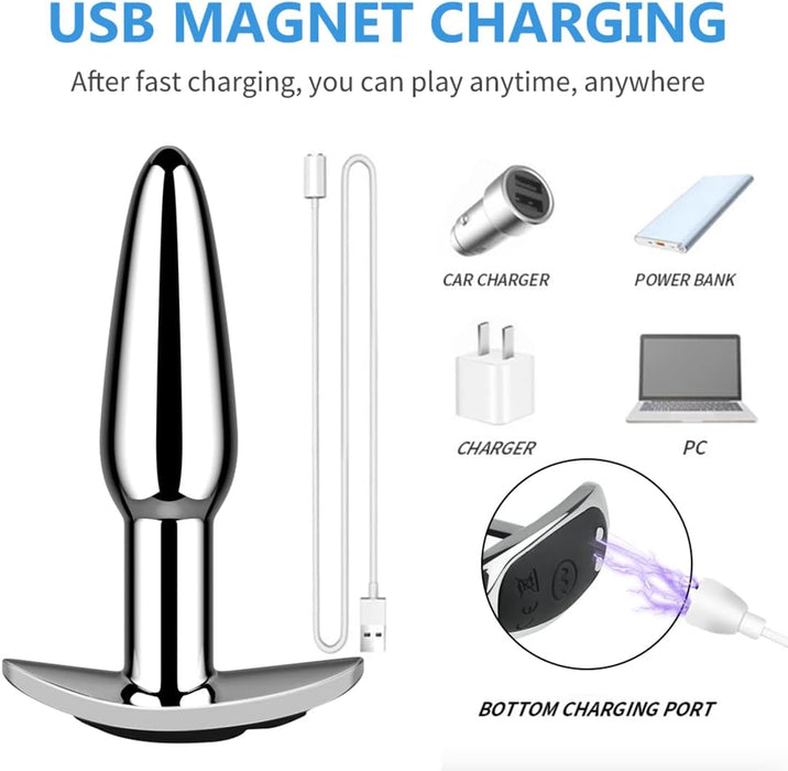 Anal vibrator with 10 vibration modes and remote control made of metal