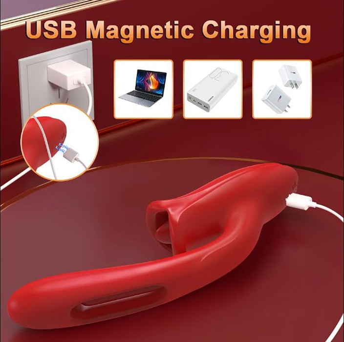 3 in 1 Silikoninis Rabbit Vibratorius su 10 Saugimo, Vibravimo ir Plakimo Režimų