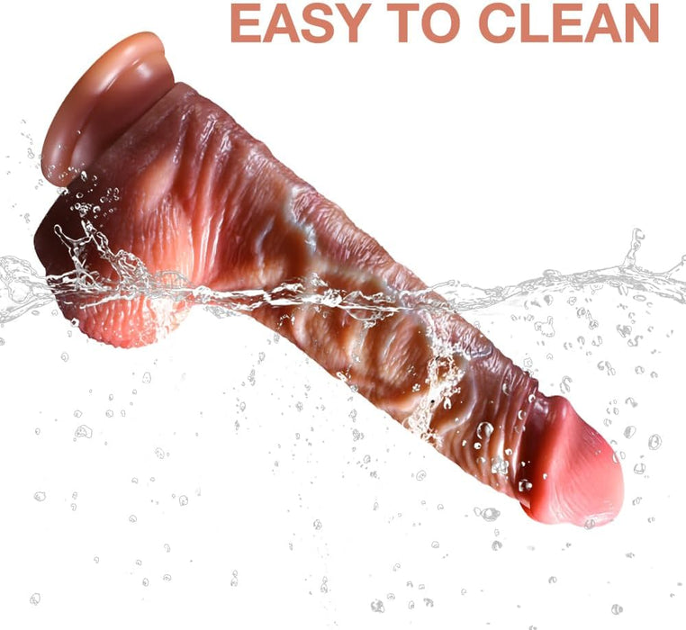 Realistiškas 18 cm dviejų sluoksnių silikono dildo su stipria siurbtuke