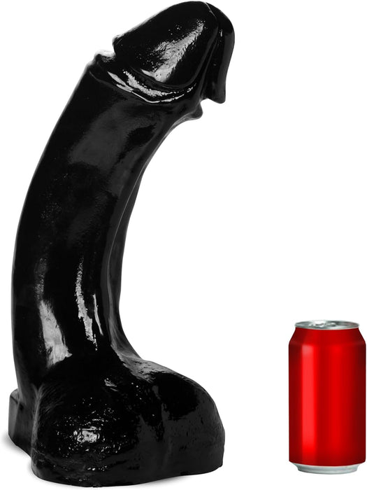 The Annihilator: Black large and shiny PVC dildo 18 inches long