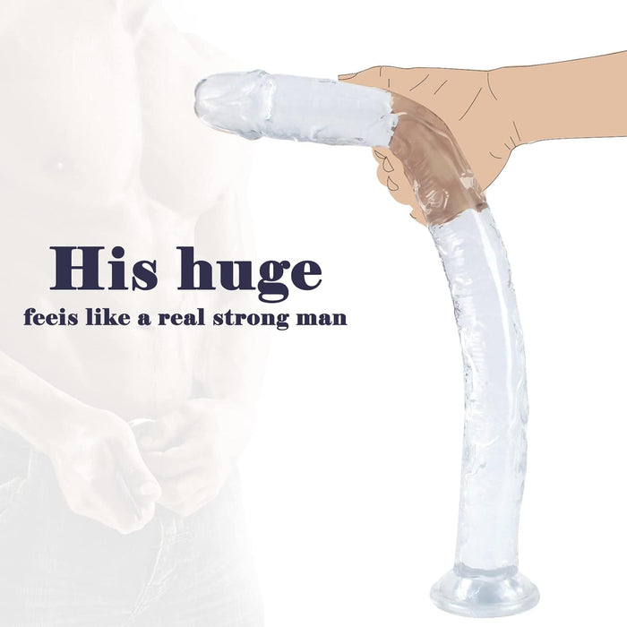 45 cm Long Clear Silicone Dildo with Strong Suction Wide Sole