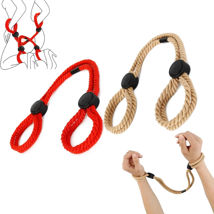 Pradinių BDSM virvių rinkinys – prisirišimų komplektas su rankogaliais ir reguliuojamais dirželiais