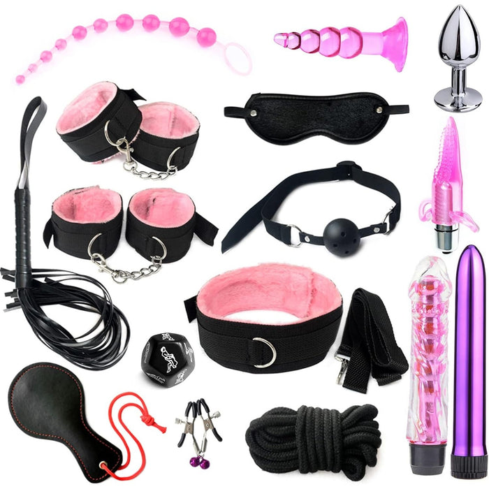 Prabangus 16 dalių BDSM komplektas – komfortiškas ir universalus