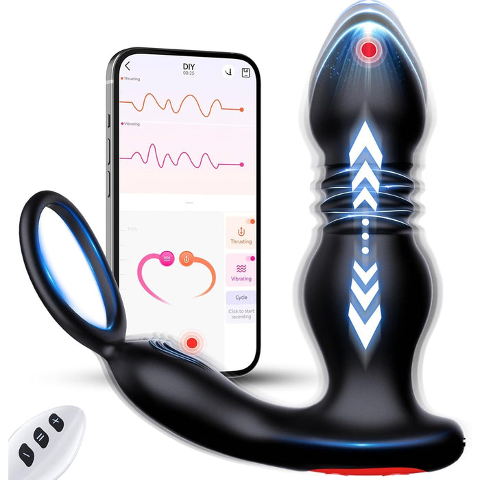Anal dildo with 7 vibration and thrusting modes and remote control