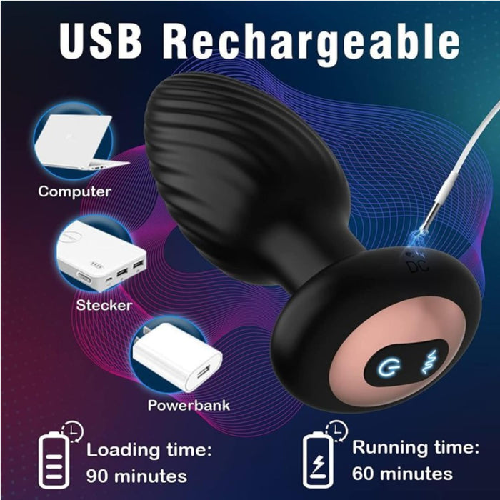 Elektro analinis plugas su 7 vibracijos ir sukimosi režimais, nuotolinio valdymo pultu ir USB įkrovimu