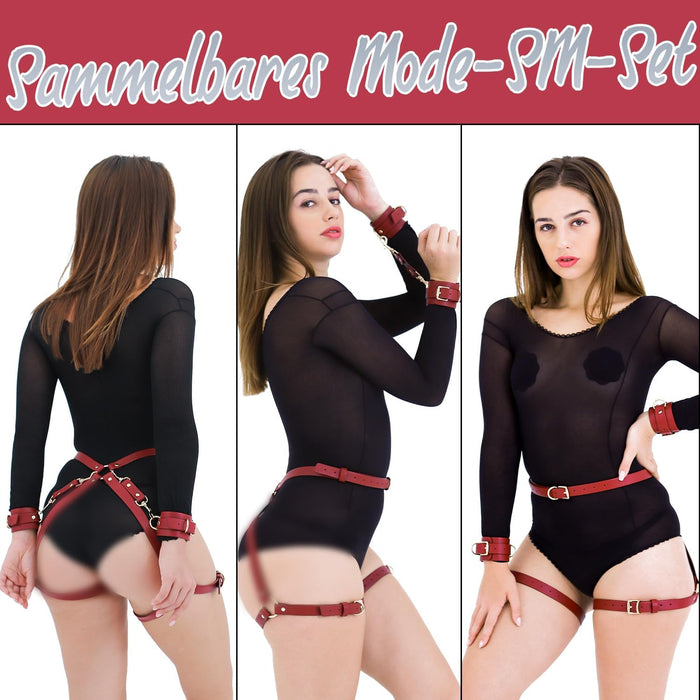 Išskirtinis raudonas SM rinkinys su rankų ir šlaunų manžetėmis moterims