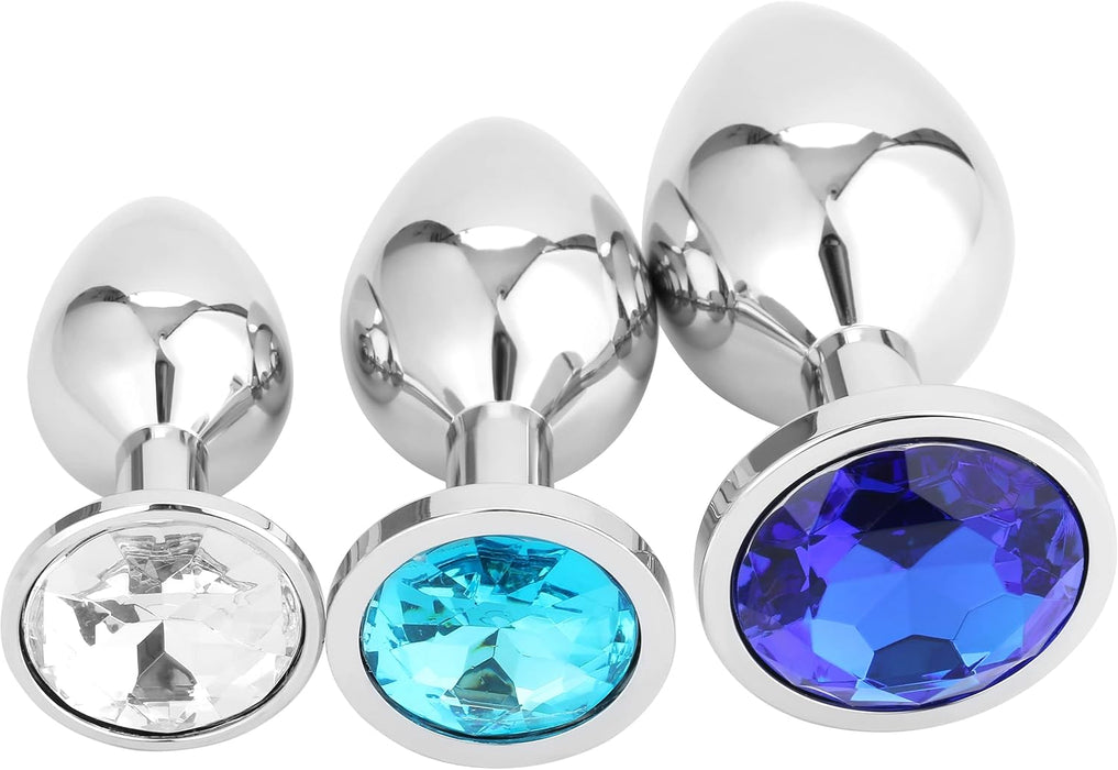 3-piece metal anal plug set – crystal blue color for pleasure