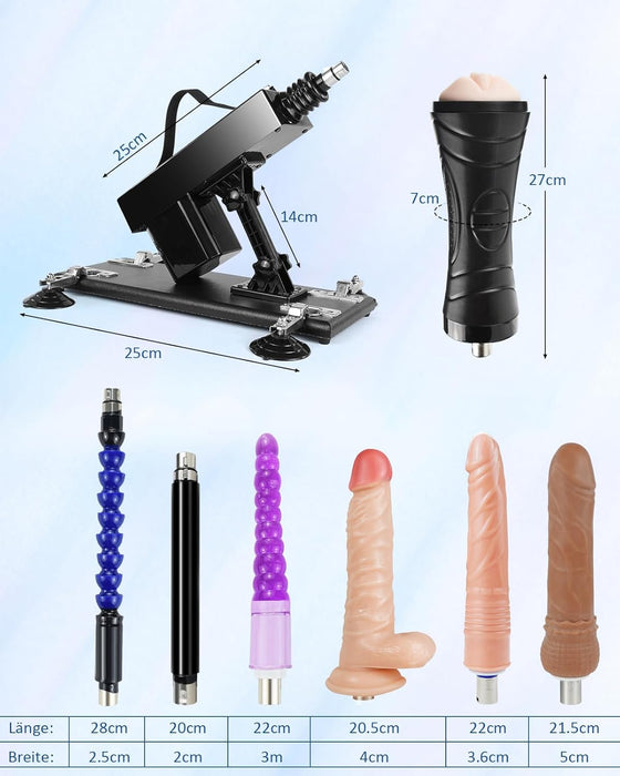 Automatinė sekso mašina vyrams su analiniu dildo ir įvairiais priedais