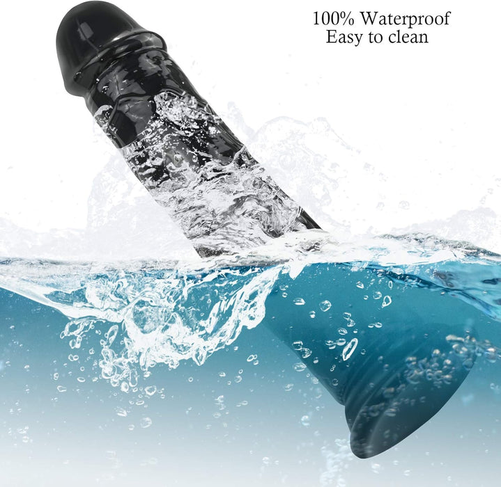 Realistinis juodos spalvos dildo 21,5 cm su stipriu prisispaudėliu moterims