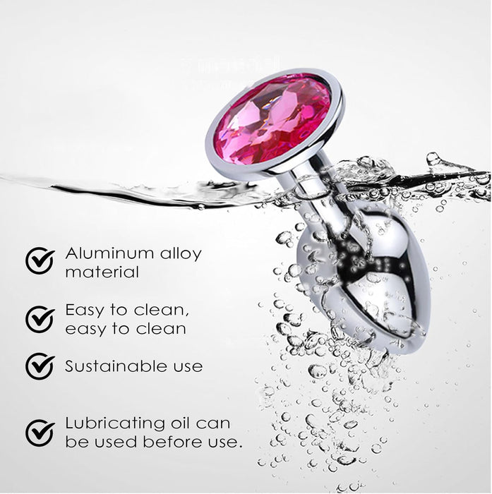 Elegant 3-piece set of dark purple metal anal plugs with crystal diamond