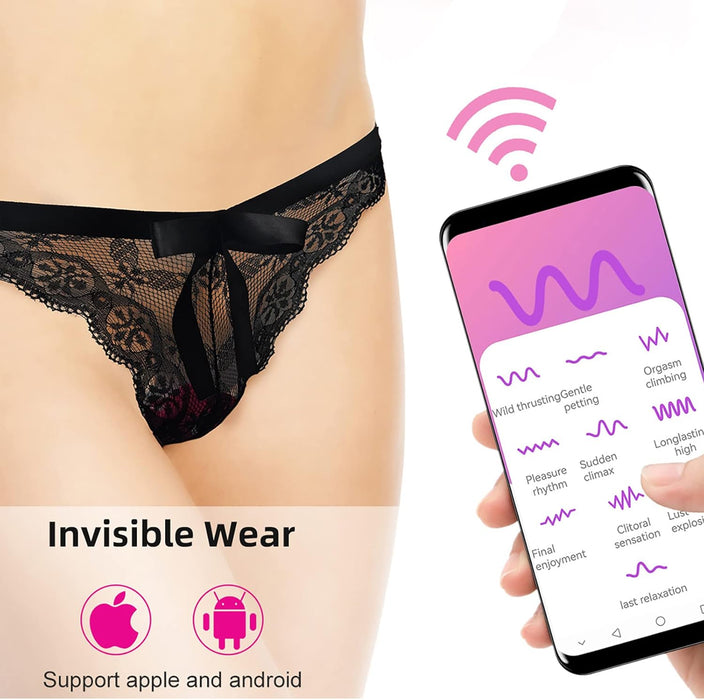 Elegant piercing vibrator with black lace underwear and APP control