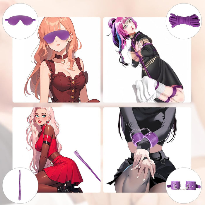 17-piece sex toy set for couples with cuffs, belt and other accessories