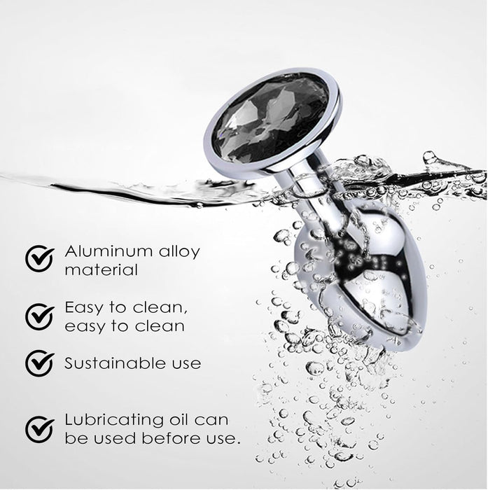 3 Dalių Metalo Analinių Kištukų Rinkinys su Deimantiniu Kristalu – Mažas, Vidutinis, Didelis