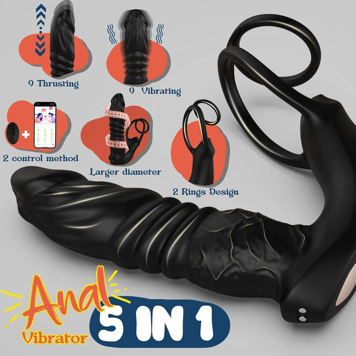 App-controlled anal massager with 9 telescopic and 9 vibration modes, ergonomic prostate stimulation