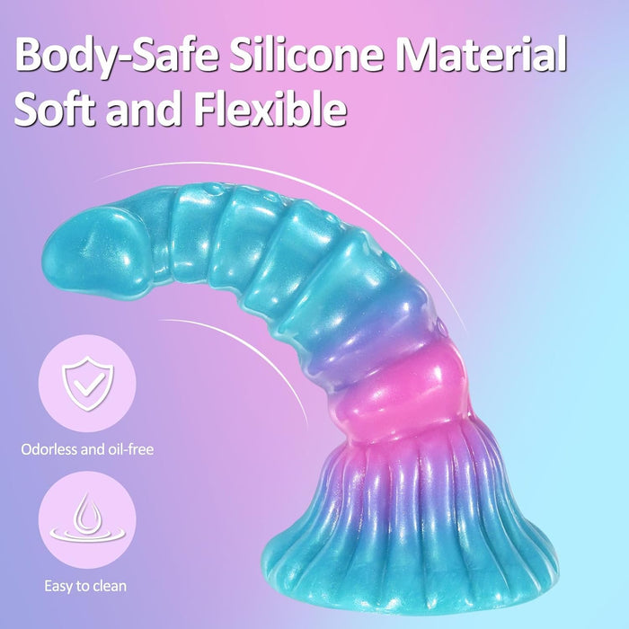 23 cm colorful fantasy dildo with bright gradient color and strong attachment base