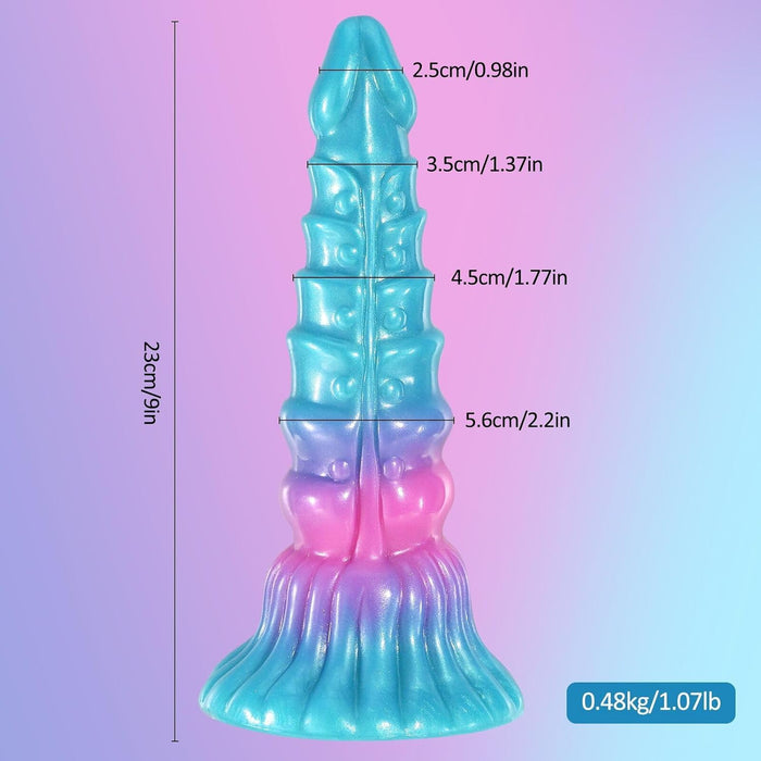 23 cm colorful fantasy dildo with bright gradient color and strong attachment base