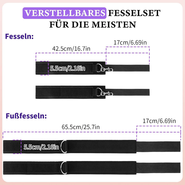 Bondage Komplektas su Velcro Rankogaliais ir Kojų Apkaustais Pradedantiesiems