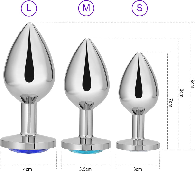 3-piece metal anal plug set – crystal blue color for pleasure