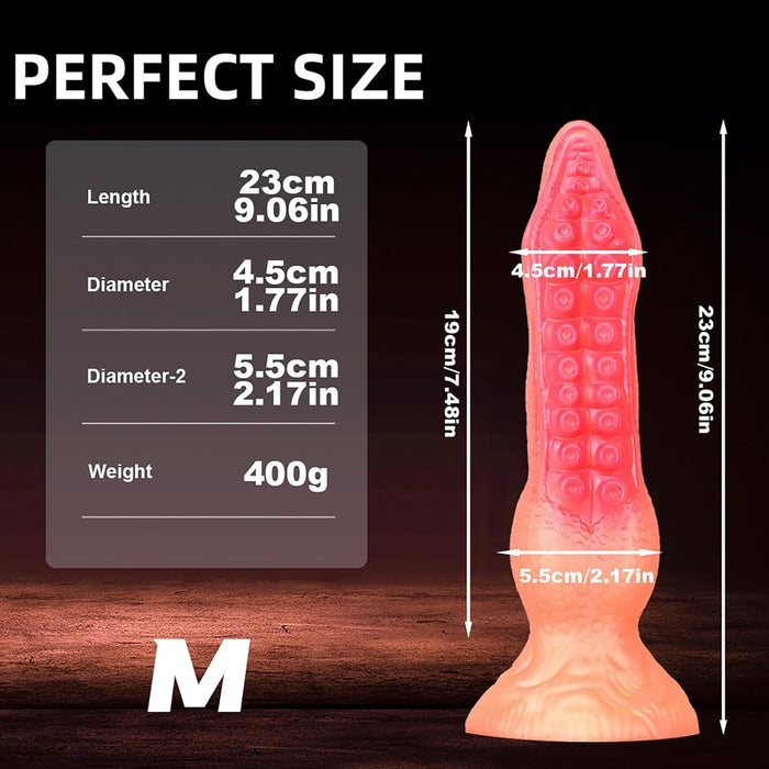 Octopus Monster Dildo su gyvūninio silikono tekstūra ir stipria prisitvirtinimo baze