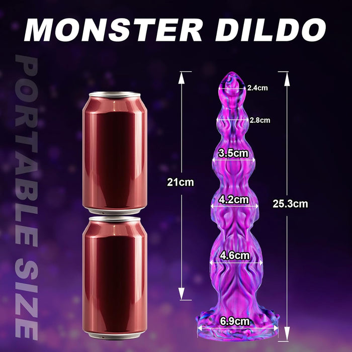 25,3 cm didelis daugiaspalvis mazginis drakono silikono dildo su stipria siurbtuke