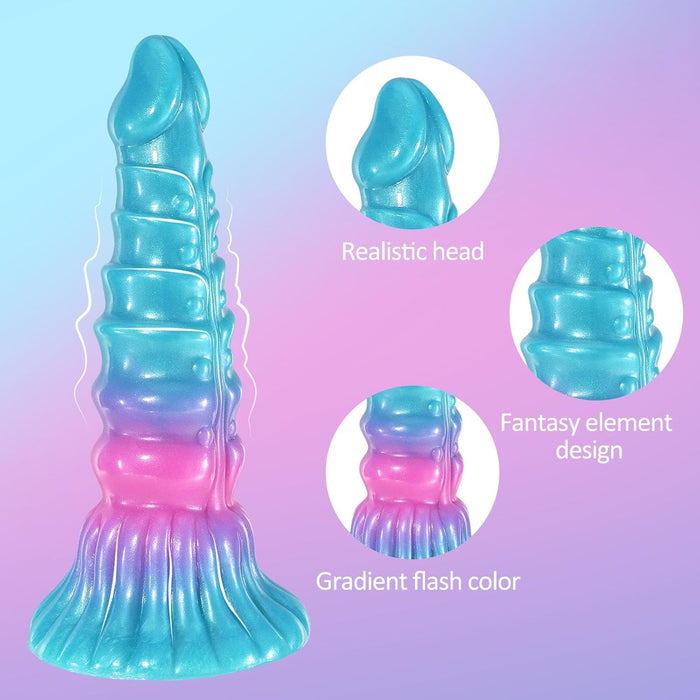 23 cm colorful fantasy dildo with bright gradient color and strong attachment base