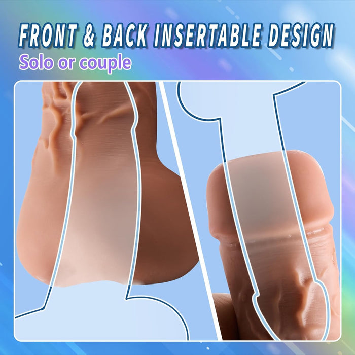 Unikalus 2-in-1 vyriškas masturbatorius su 9 colių dildo ir dviem įėjimais