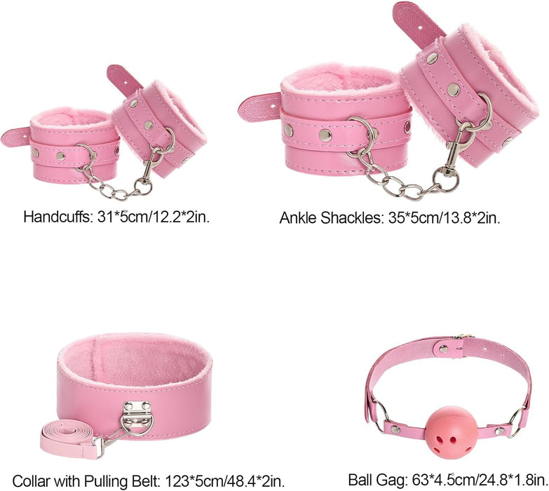 10-piece BDSM set with various fetish tools in pink