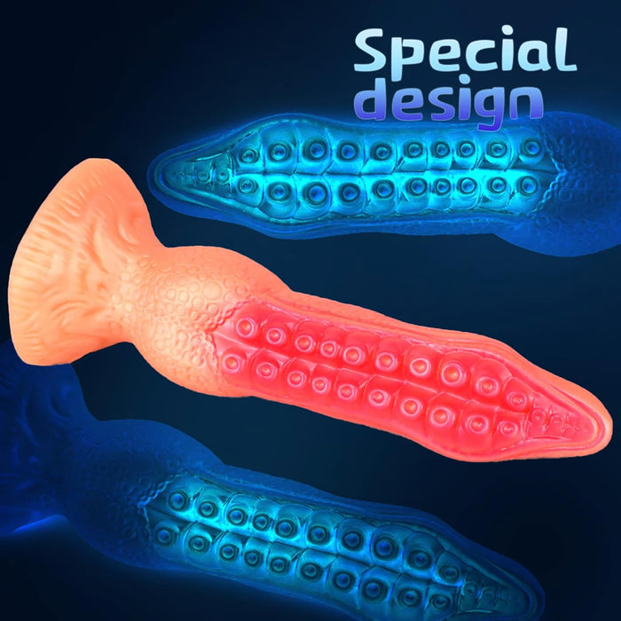 Octopus Monster Dildo su gyvūninio silikono tekstūra ir stipria prisitvirtinimo baze