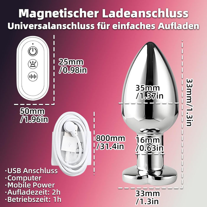 Analinis vibratorius iš nerūdijančio plieno su nuotolinio valdymo pultu ir šviesos efektais