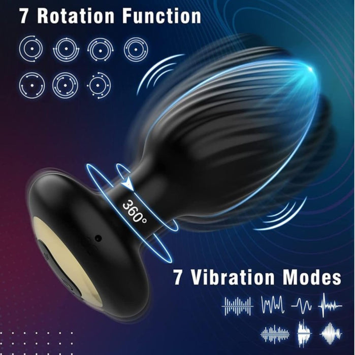 Elektro analinis plugas su 7 vibracijos ir sukimosi režimais, nuotolinio valdymo pultu ir USB įkrovimu