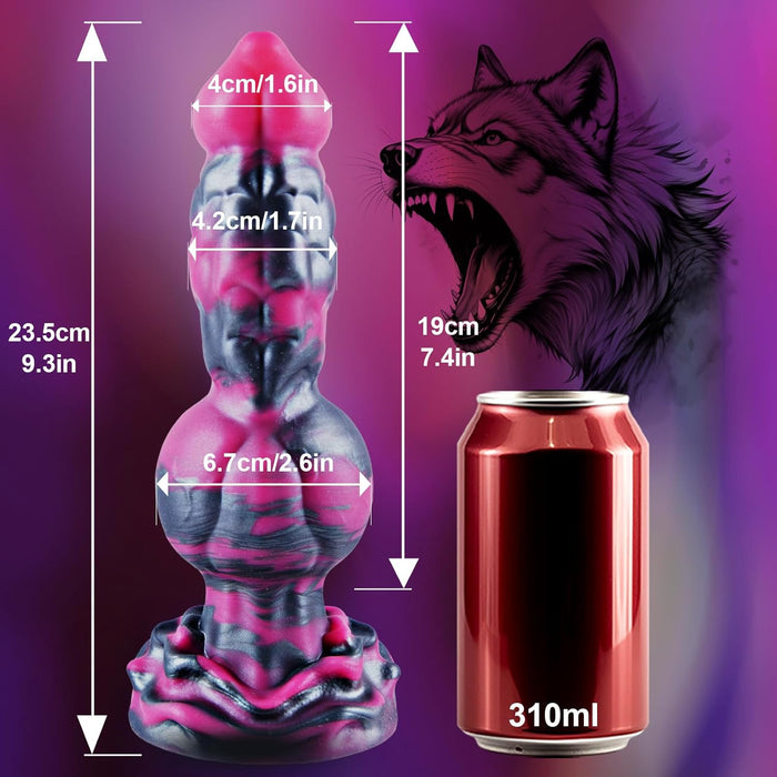Impozantiškas 23,5 cm ilgio storas žvėries formos dildo su stipria prisitvirtinančia prisiurbimo pagalve
